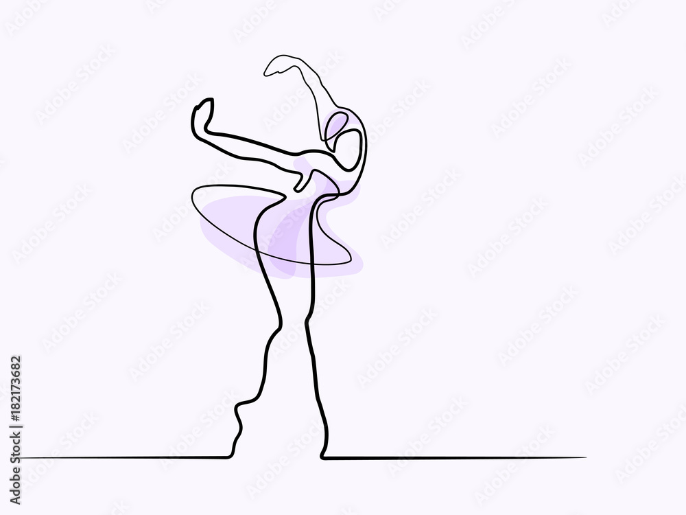Continuous Line different wide Art Drawing. Ballet Dancer ballerina. Vector color Illustration Continuous Line different wide Art Drawing. Ballet Dancer ballerina. Vector color Illustration