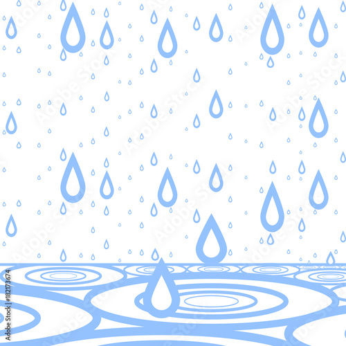 Drops of rain falling to the surface, forming water circles. Abstract background vector illustration