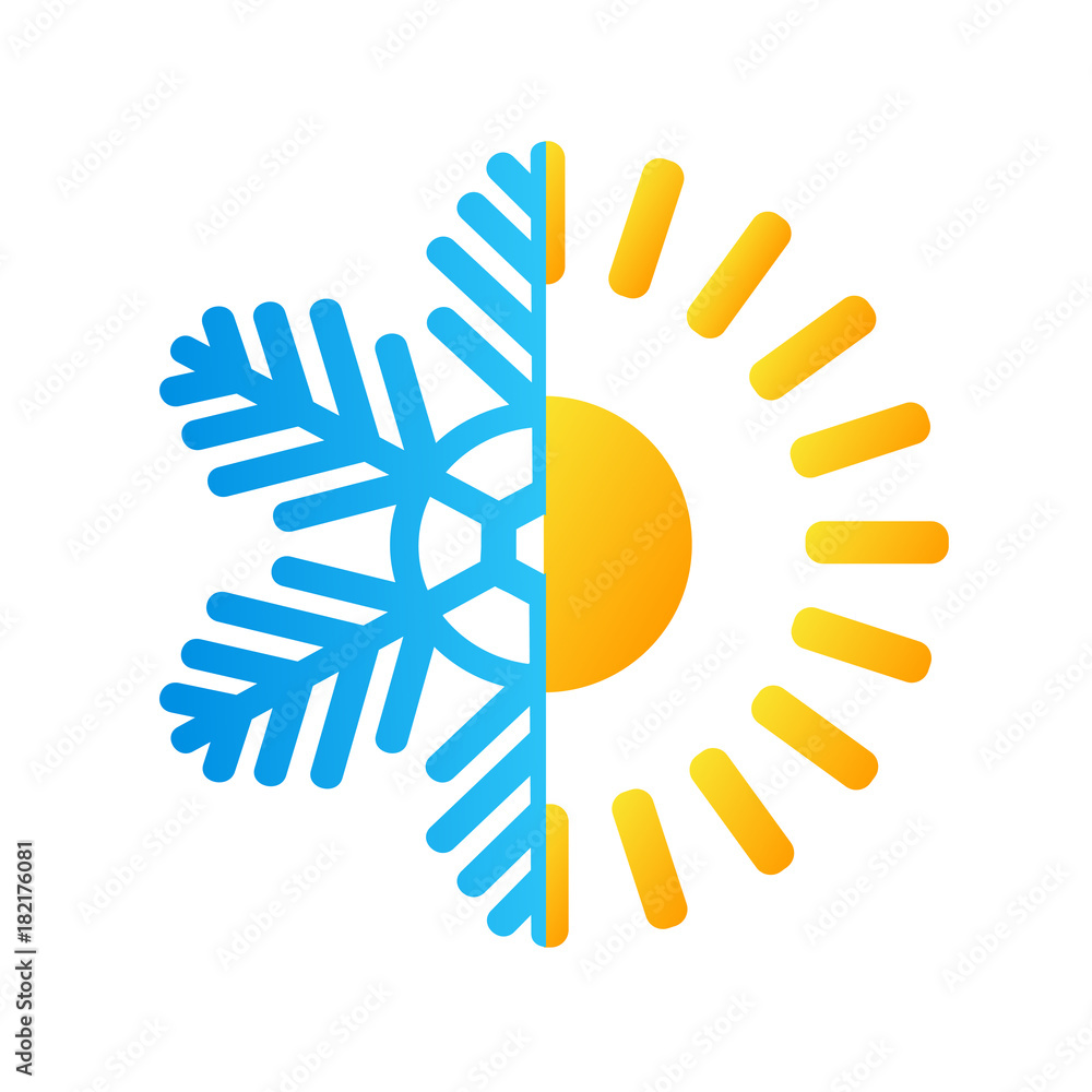 Obraz premium hot sun and frost snowflake business logo, stock vector illustration