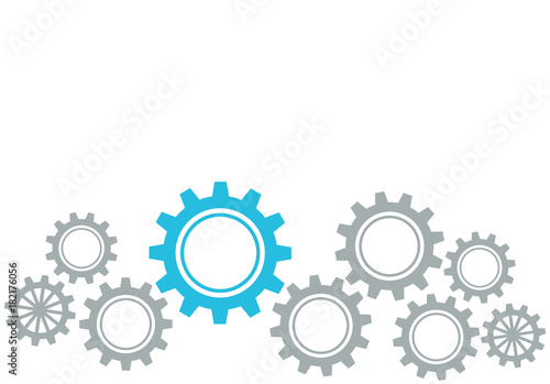 Gears Border Graphics Grey and Blue on White Background