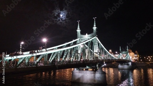 Budapest bridge at night