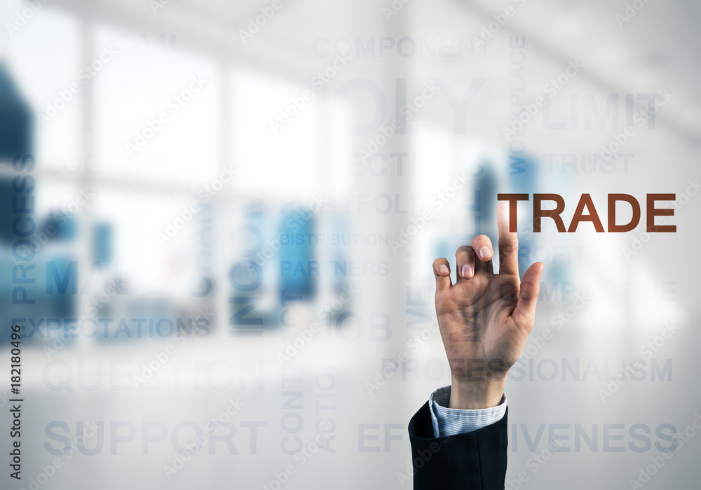 Concept of modern business with palm choocing on of keywords for Concept of modern business with palm choocing on of keywords for