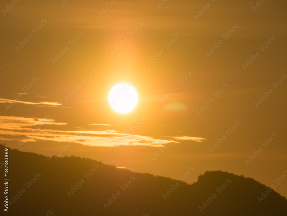 the beautiful sky with cloudy background and silhouette mountain with the sun the beautiful sky with cloudy background and silhouette mountain with the sun