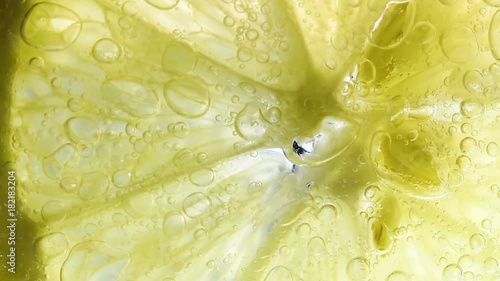 Slices of Lemon Fruit with Water Bubbles Close Up Macro