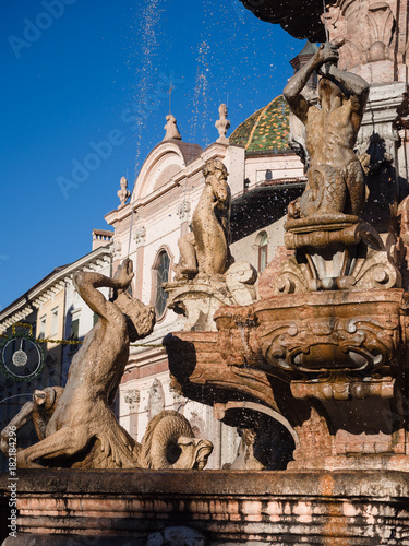 The Neptune fountain in Cathedral Square, Trento, Italy.