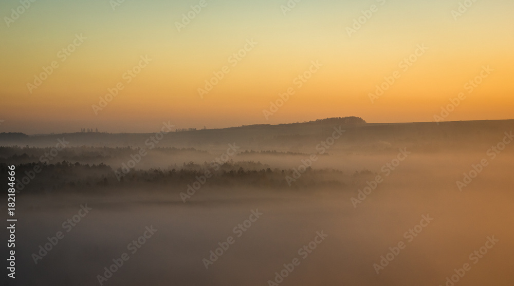 Foggy morning on the Jura Krakowsko-Czestochowska, Mirow, Poland