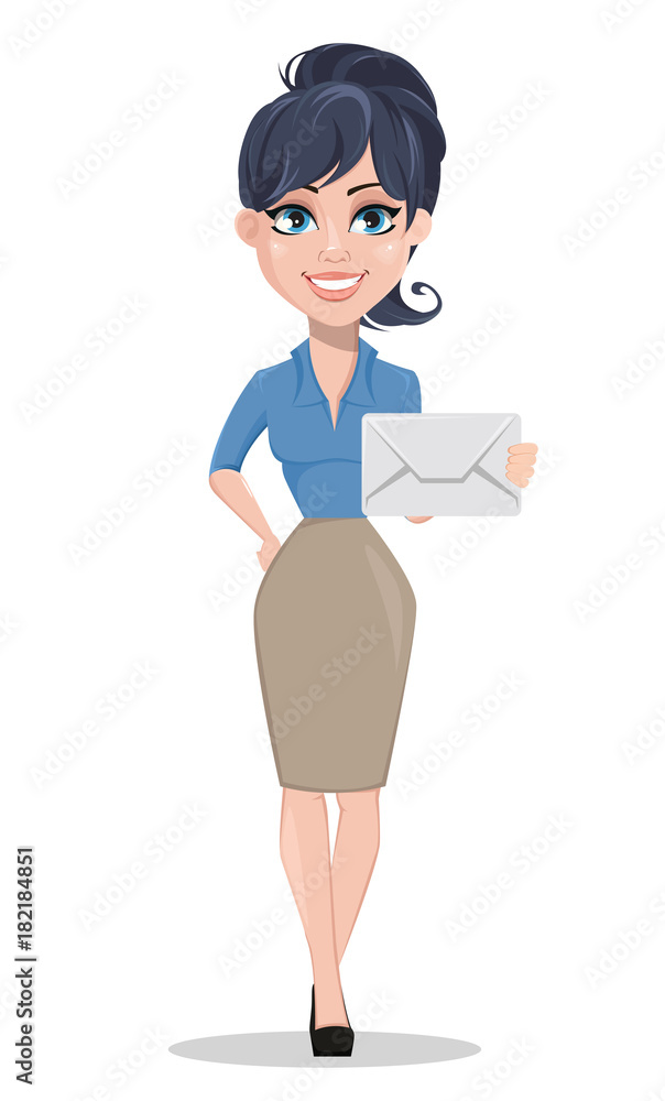 Business woman holding white envelope