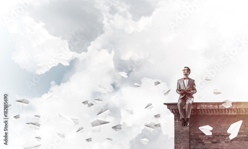 Young businessman or student studying the science