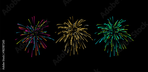 Colorful confetti or fireworks explosions isolated on black