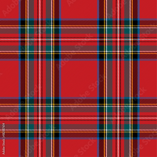 Checkered pattern in Scottish style. Tartan. A classic Christmas geometric pattern. Woolen red fabric. photo