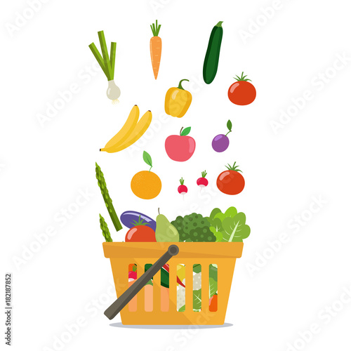 Vegetables and fruits in the shopping basket