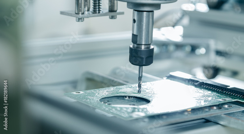 Obraz na płótnie PCB Processing on CNC machine working in factory