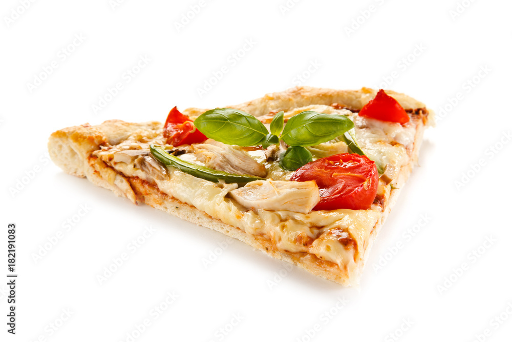 Piece of pizza with mushrooms and artichokes 