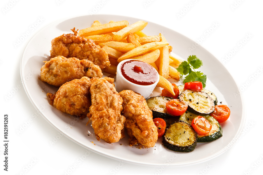 Fried chicken nuggets and vegetables Fried chicken nuggets and vegetables