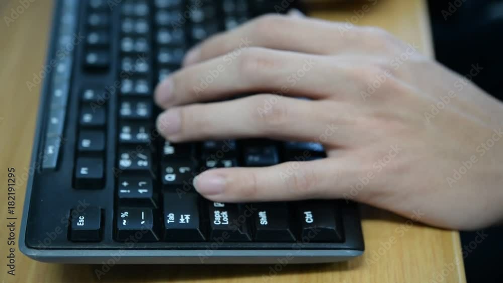 Close up hand use keyboard