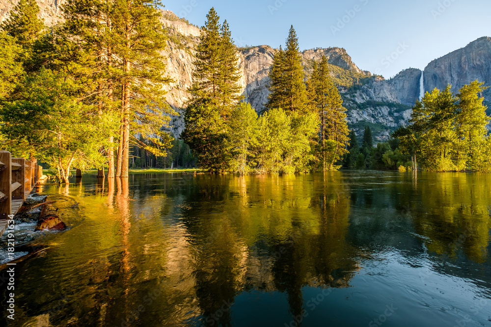 Merced River and Yosemite Falls landscape Merced River and Yosemite Falls landscape
