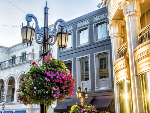 Via Rodeo, street lights and flowers - Rodeo Drive - Los Angeles, LA, California, CA, USA
