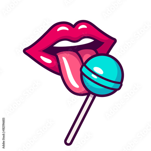 Female lips licking lollipop