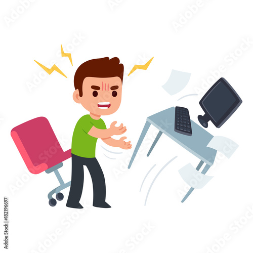 Angry young man flipping table