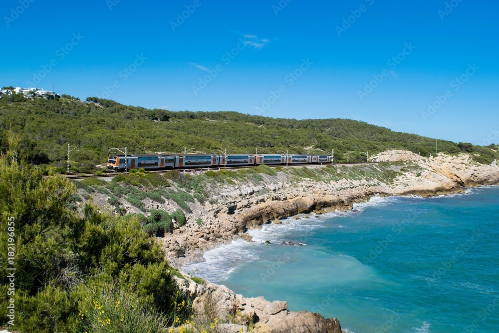 Naklejka premium Train on the coastline, Spain