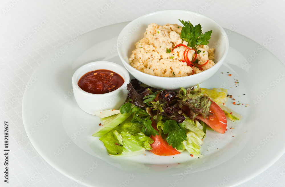scrambled eggs with vegetables and souce scrambled eggs with vegetables and souce
