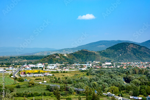 View of the city of Mukacheve, Ukraine from Palanok Castle photo