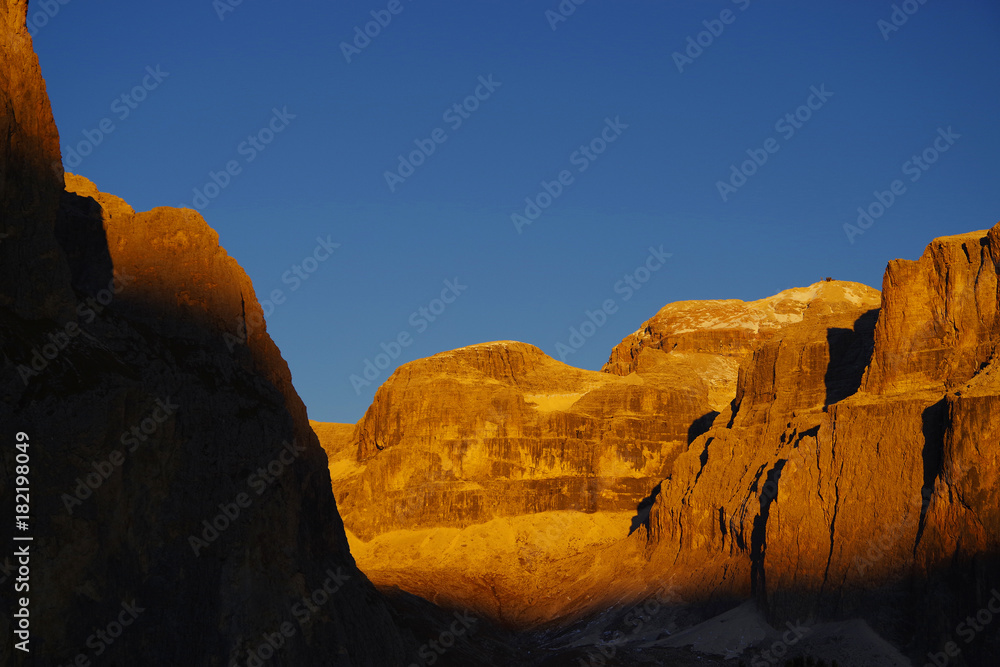 Sunset scenic image in the Dolomites, Sella Group, Italy, Europe