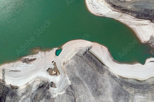 Lake reservoir, Mountain Lake, Earth satellite view