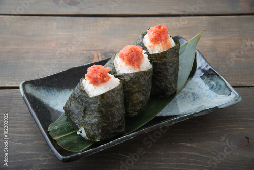japanese onigiri with tarako, cod roe photo