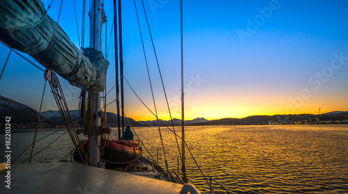 Fototapeta Naklejka Na Ścianę i Meble -  sailboat at sunset,Tromso,Norway
