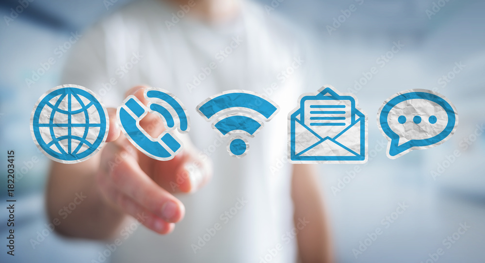 Businessman using 3D rendering multimedia paper icons