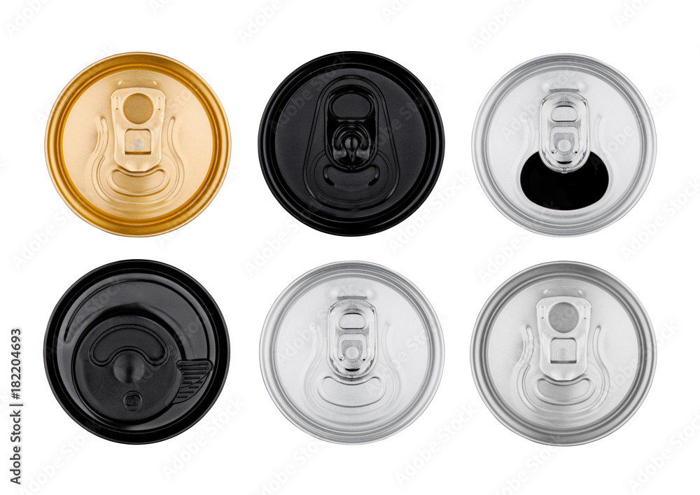Aluminium soda drink tins top view isolated Aluminium soda drink tins top view isolated