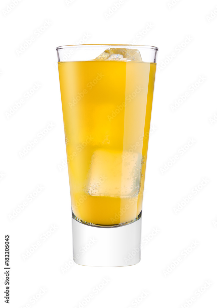 Glasses with orange soda drink and ice cubes Glasses with orange soda drink and ice cubes