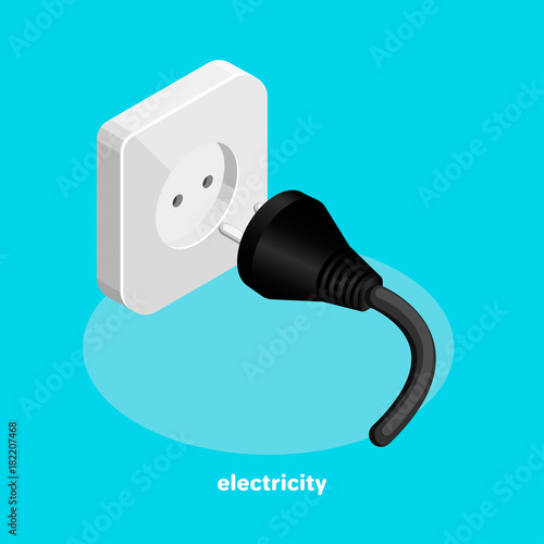 electric socket and plug with wire in isometric style