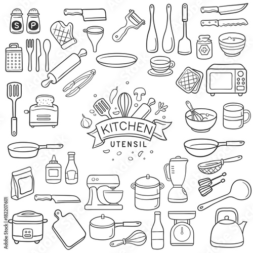 Doodle kitchen utensil sketch photo