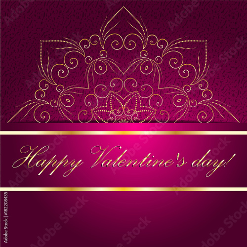 Valentines day card with sign on ornate 
