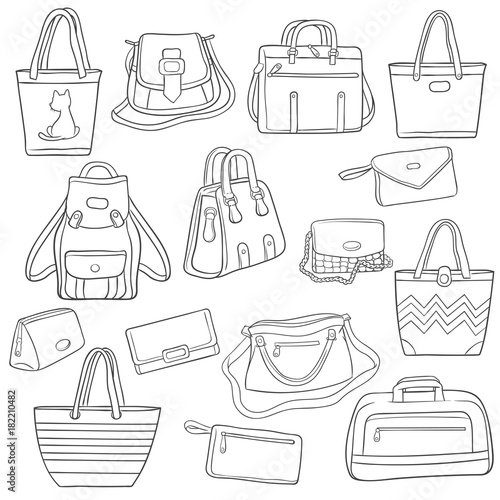 Set of black and white outline fashion bags collection