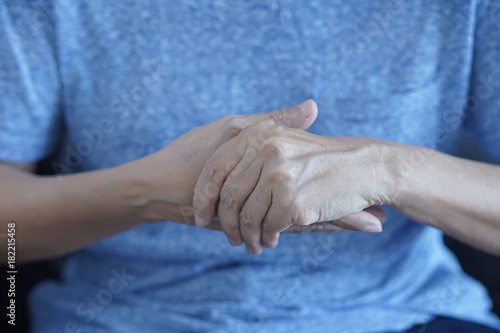 arthritis old person and Elderly woman female suffering from pain at home