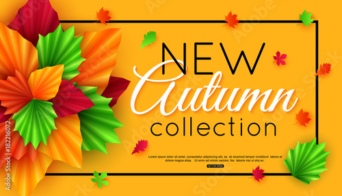 Autumn banner with paper leaves for online shopping, advertising actions, magazines and websites. Vector illustration.