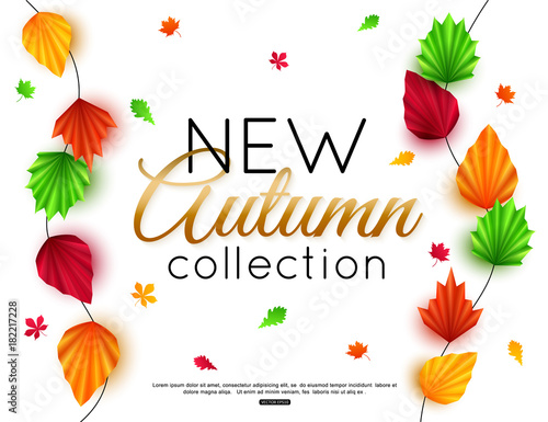 Autumn banner with paper leaves for online shopping, advertising actions, magazines and websites. Vector illustration.