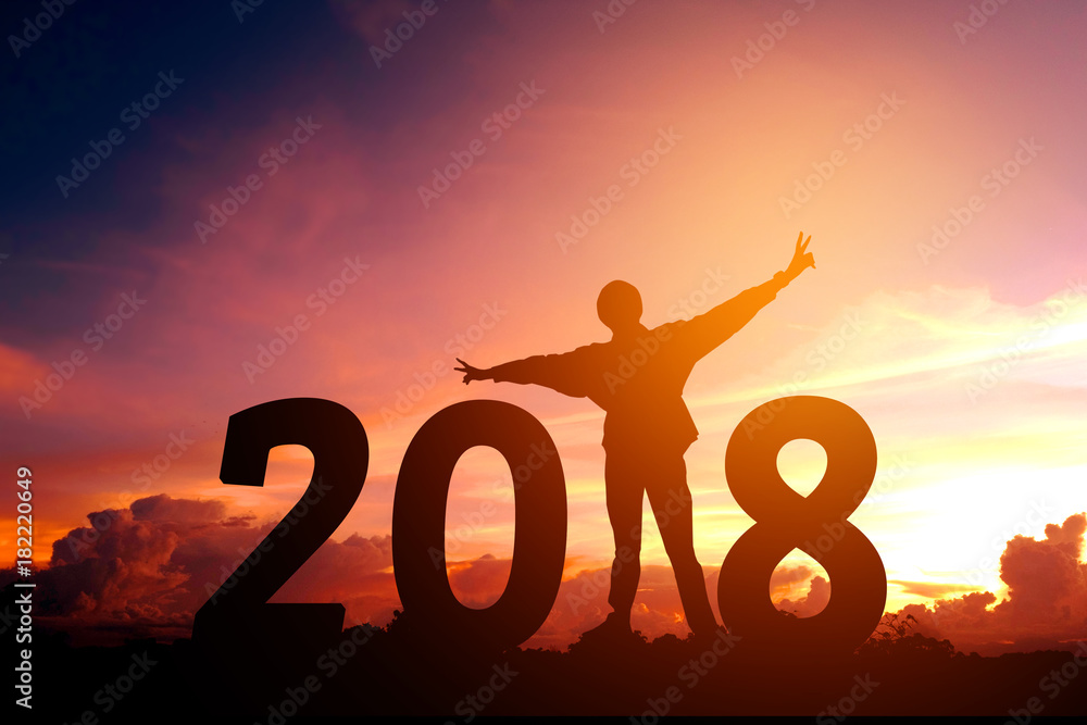 Silhouette young man Happy for 2018 new year Silhouette young man Happy for 2018 new year