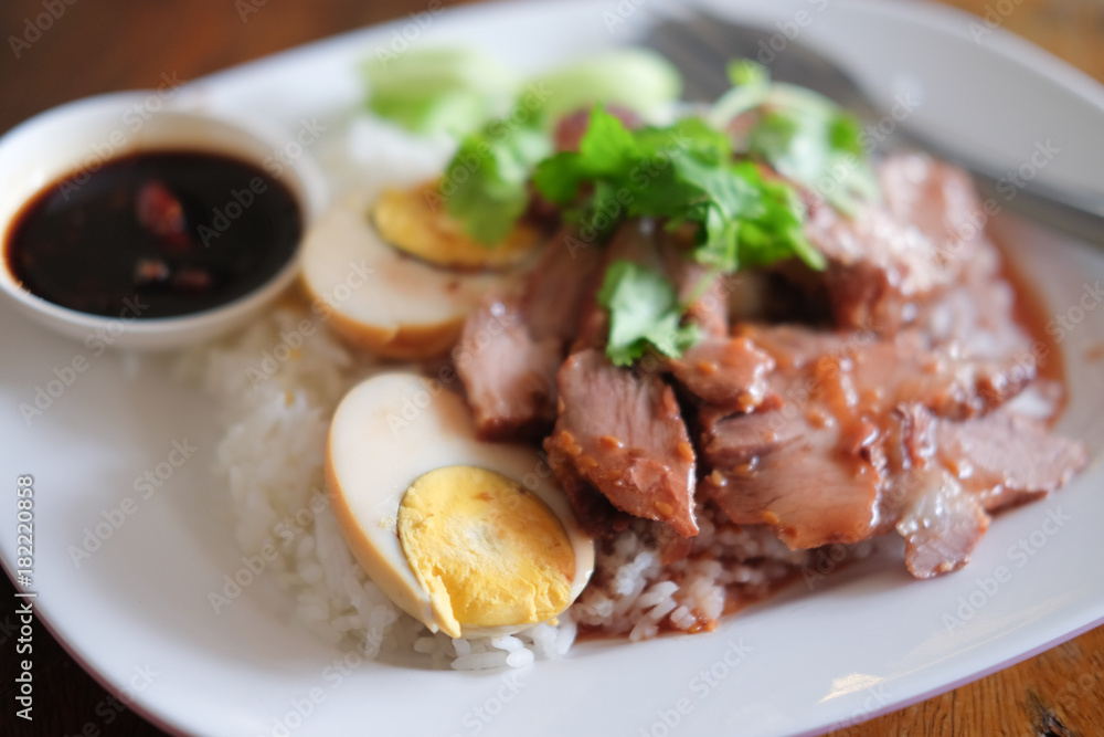 Barbecued red pork and boiled egg Barbecued red pork and boiled egg