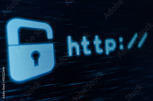 Abstract computer technology background with lock and http word