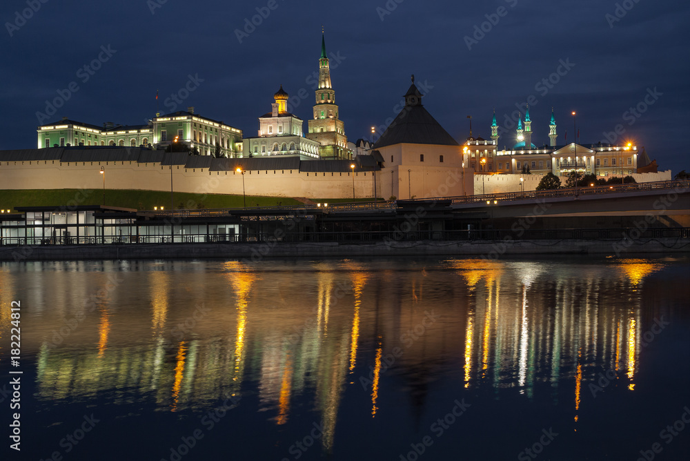 view of Kazan Kremlin from the banks of the river in the evening