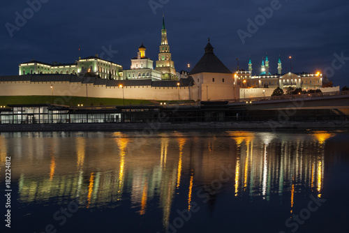 view of Kazan Kremlin from the banks of the river in the evening