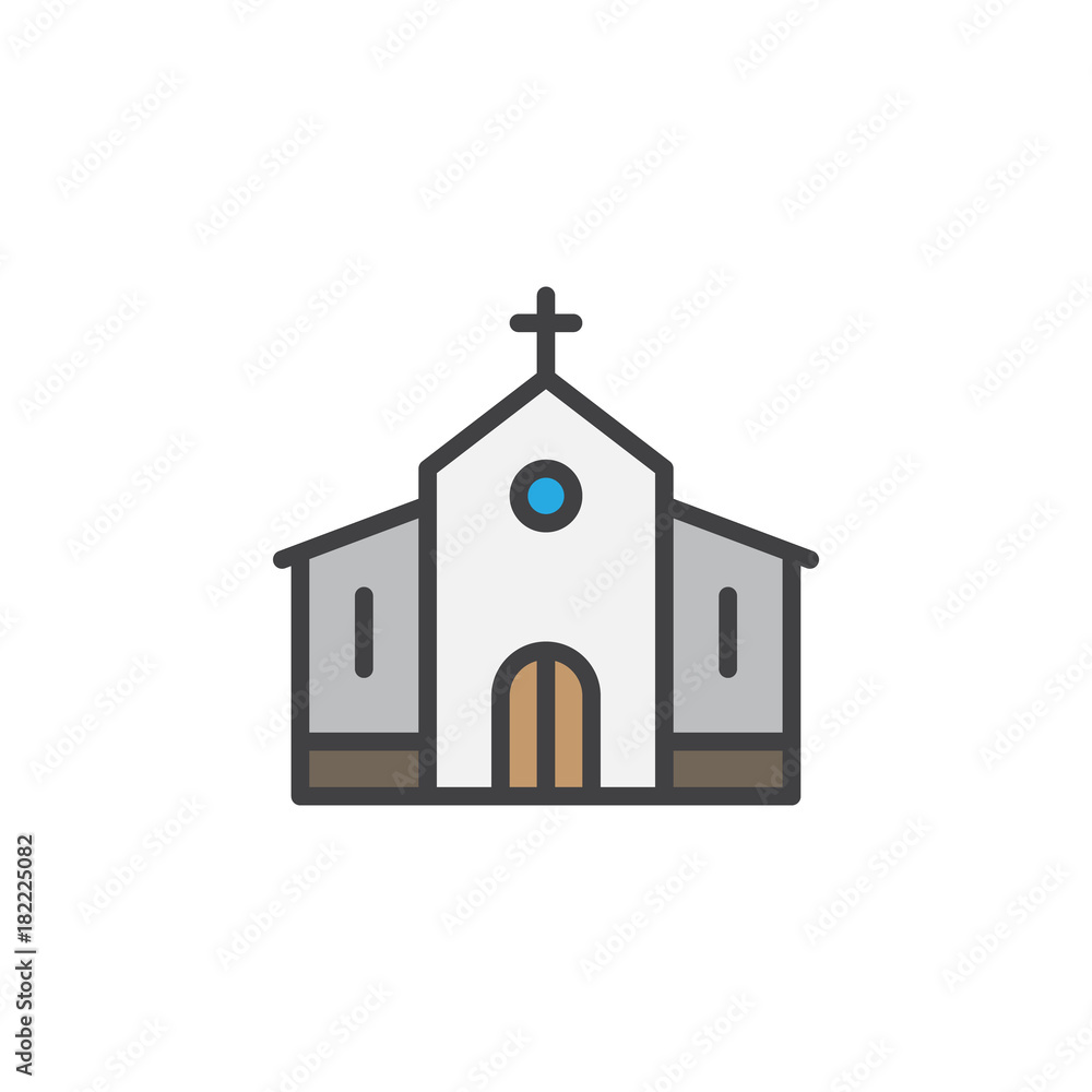 Church building filled outline icon, line vector sign, linear colorful pictogram isolated on white. Catholic church symbol, logo illustration. Pixel perfect vector graphics Church building filled outline icon, line vector sign, linear colorful pictogram isolated on white. Catholic church symbol, logo illustration. Pixel perfect vector graphics