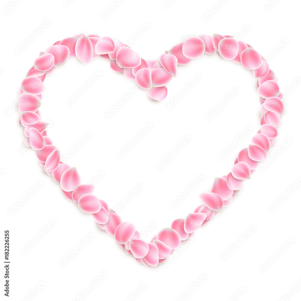 Pink sakura petals heart isolated. EPS 10 vector