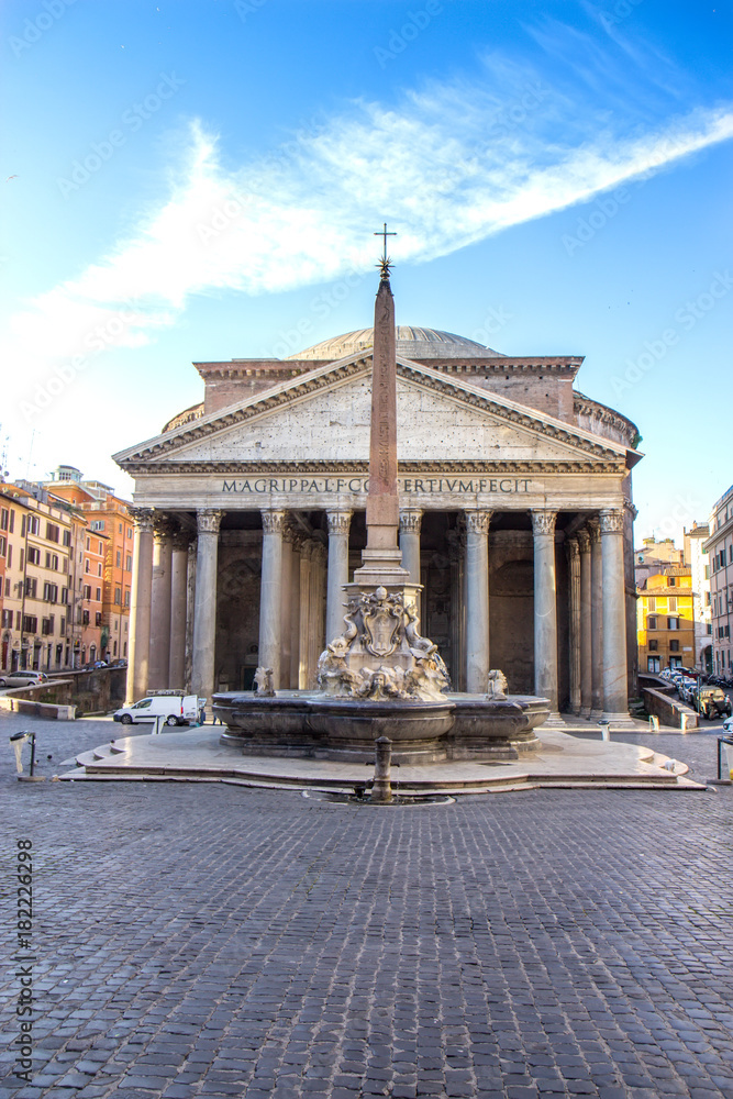 Ancient Roman Pantheon temple, front view - Rome, Italy