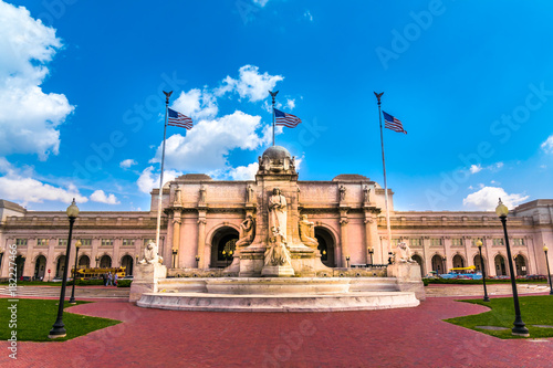 Washington DC - June 6, 2017: Union Station at columbus circle with Christopher Columbus Memorial Fountain in Washington D.C. photo