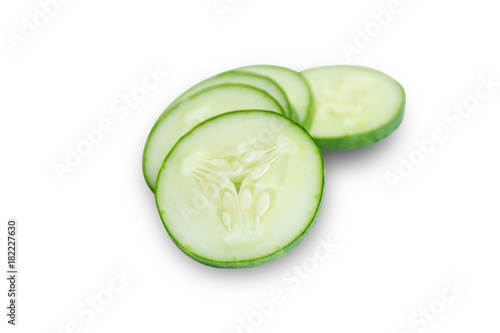 Slice of cucumber isolated on white with clipping path,cucumber circle portion